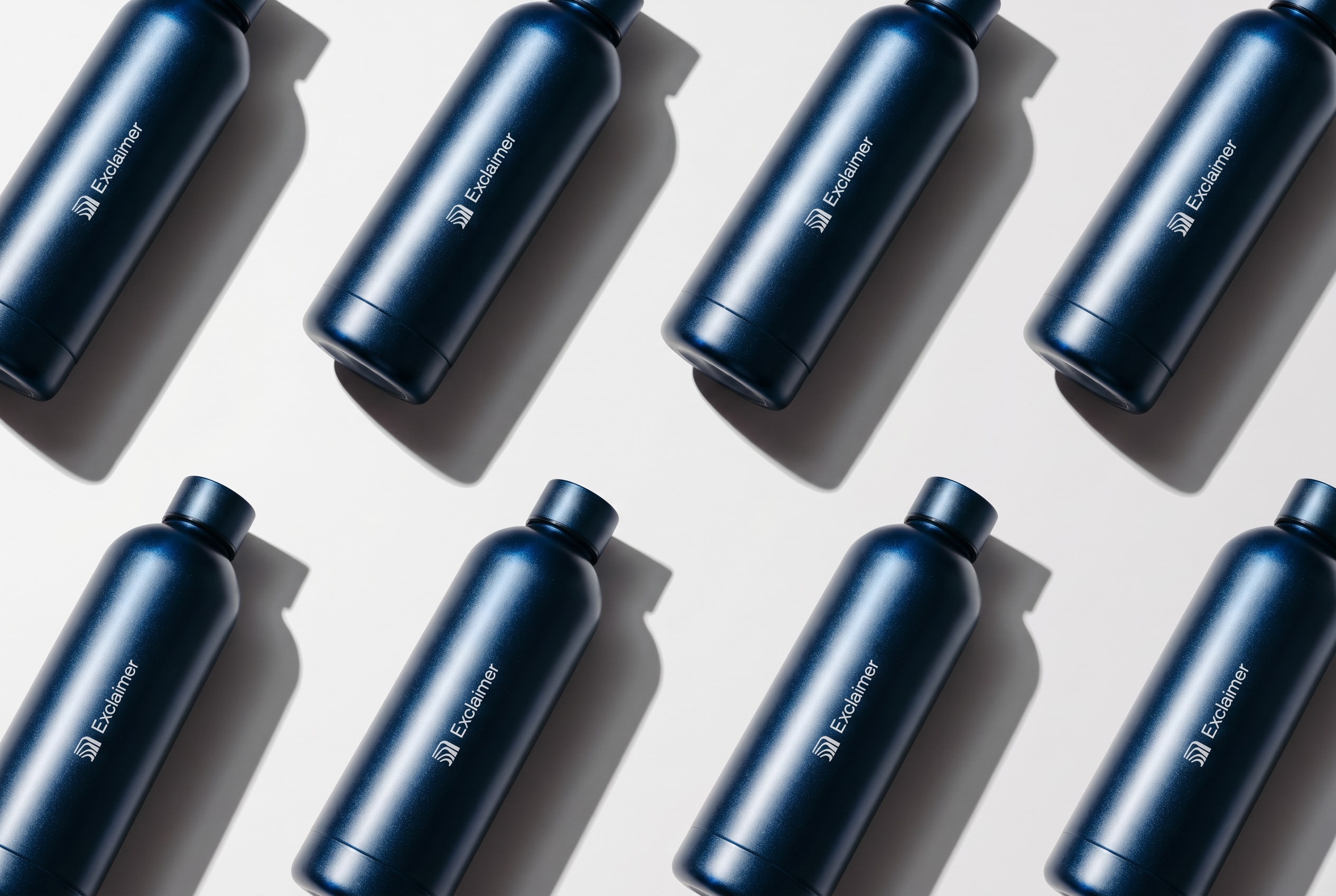 Blue Exclaimer branded bottles