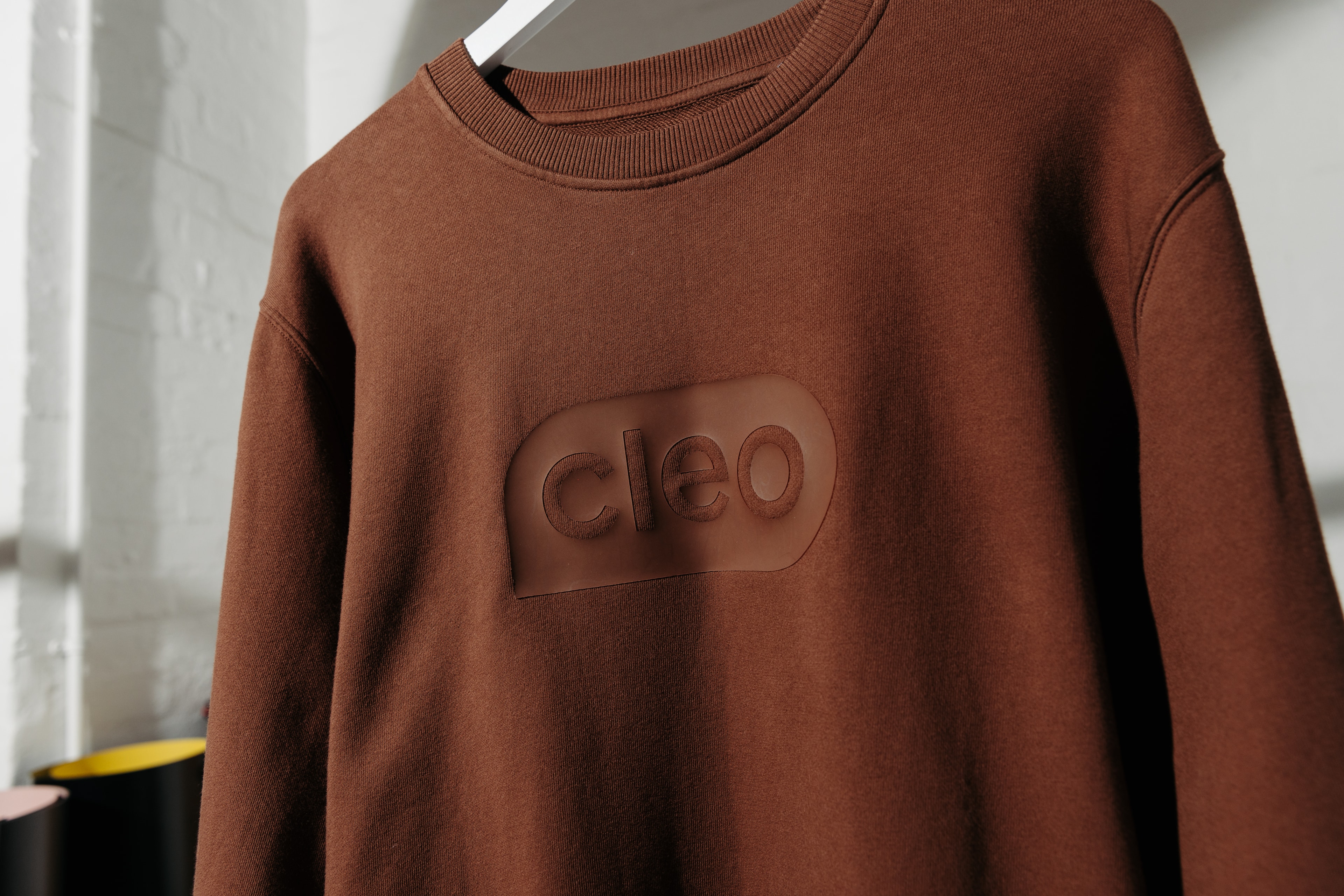 A rust-coloured Cleo sweatshirt with a tonal embroidered chest patch